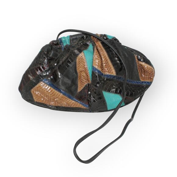 Vintage 80s Bags (3) Gold Quilted Sharif Red Patchwork Leather - Picture 14 of 16